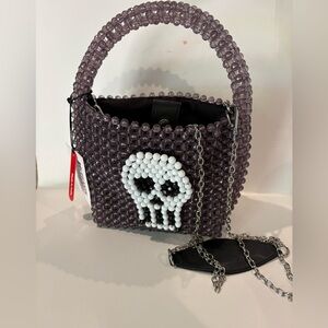 Bouffants & Broken Hearts Skull Beaded Handbag by Kendra Dandy, Purple Acrylic